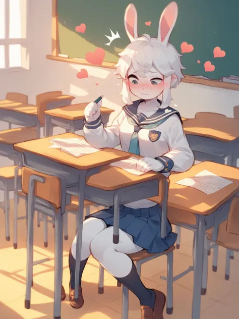 Cumdale Sikorsky , Transfer Student , Russian female bunny , white skin , school uniform , Cummunication with classmate , on the classroom , (surrounded by a large student) , Enthusiastic shouts come , heart is beating fast , euphoria , CLIMAX SCENE