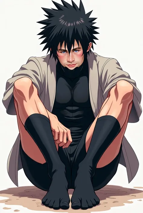 Sasuke wearing black socks,no shoes