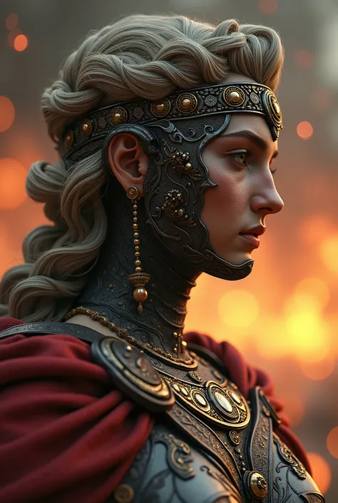 Roman goddess, warmonger, death, destruction and ruin, head to breast, legionnaire cybernetics. High Resolution, Masterpiece, Award Winning, Best Quality, High Details, High Quality, UHD, Optical Illusion, Impressionism, Art Deco, Cinematic, Cinematography...