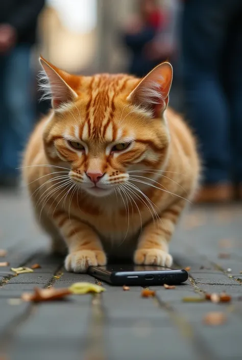 No just the first orange cat you generated make it only phone fall on the ground and crash and let the crash and make the cat to appeared crying and frustrated let a lot of people human surround the cat whole it is in the middle  let pick the up and also h...