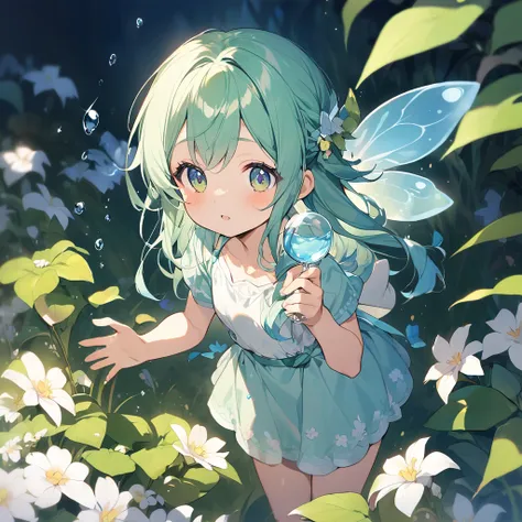 The little fairy holds a drop of water