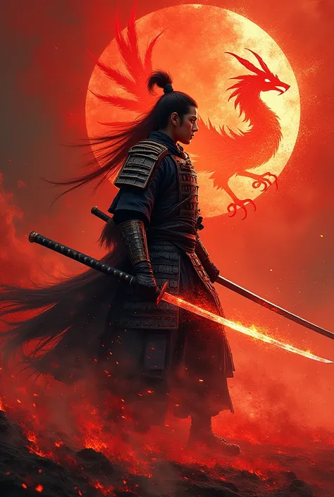 masterpiece、最high resolution、high resolution、Detailed Description、beautiful、art、One Samurai、Samurai surrounded by red flames、Beautiful armor、Wearing a red aura、Samurai brandishing a sword、Sharp-eyed Samurai、A glare at me、The sword is engulfed in red flames...