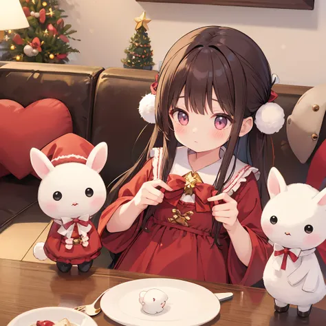 1 girl、 Christmas Outfits、Holding a doll(rabbit)