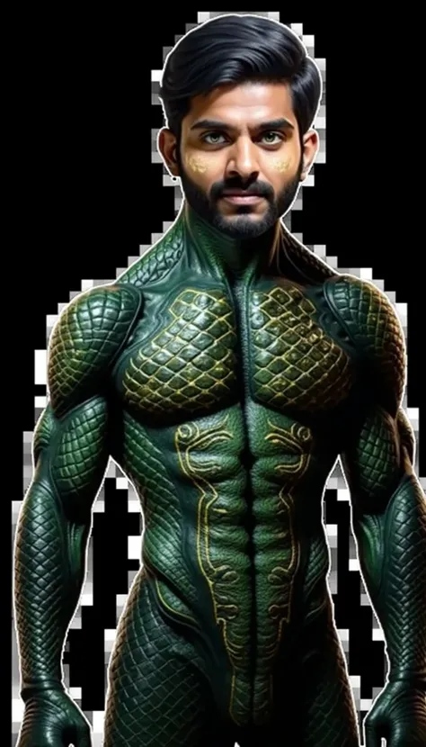 If Dr. Aryan Verma were to take on his snakeman form, his appearance would merge human traits with the elegant, intimidating features of a cobra, reflecting both his scholarly, calm demeanor and his mystical connection to serpents. Heres a vivid descriptio...