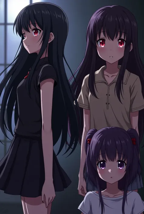 multiple views, A girl with red eyes long black hair and a girl with red eyes dark purple hair madoka magica and homura akemi