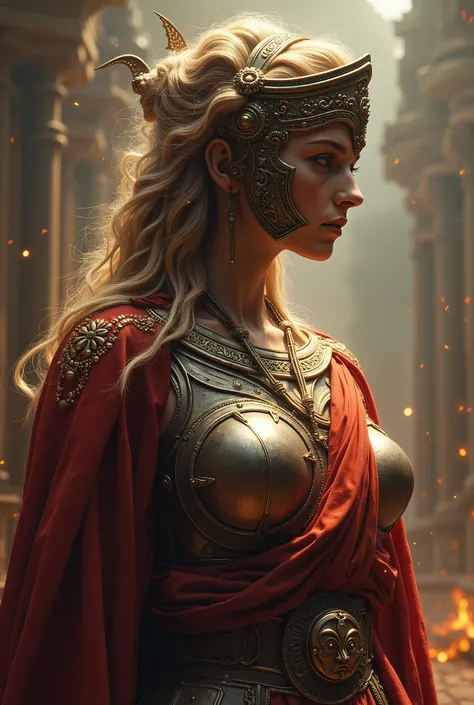 Roman goddess, warmonger, death, destruction and ruin, head to breast, legionnaire cybernetics. High Resolution, Masterpiece, Award Winning, Best Quality, High Details, High Quality, UHD, Optical Illusion, Impressionism, Art Deco, Cinematic, Cinematography...