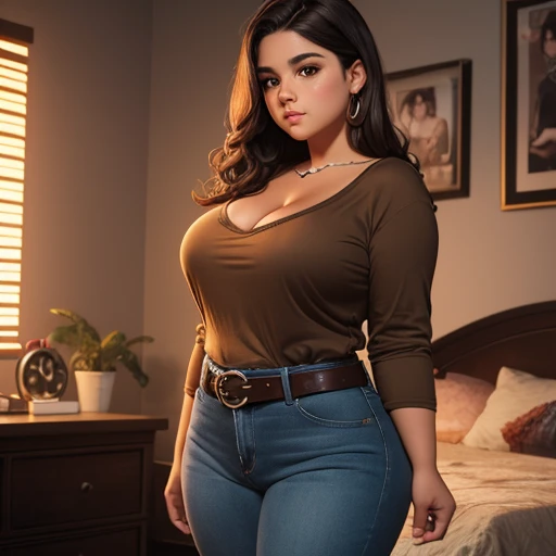 90s dark vintage film style, A petite cute slightly chubby macromastia size breasts Mexican nerdy emo teen, short volumetric brown hair, beautiful detailed brown eyes, cutely detailed lips, cute highly detailed eyes and face, round shape face, voluptuous b...