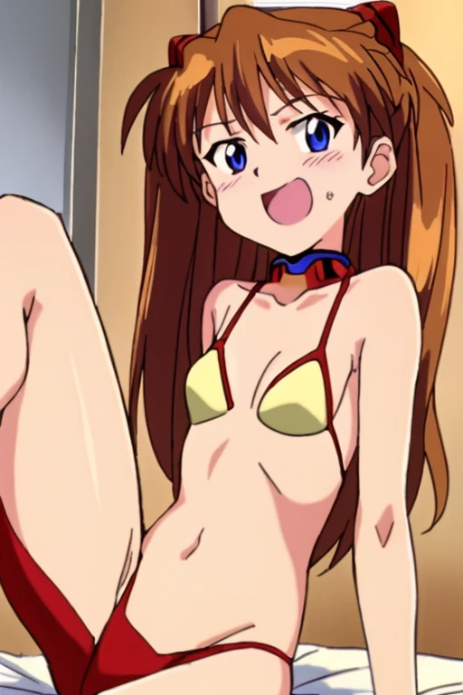 (( top quality)), ((masterpiece)), (be familiar with),  perfect face, indoor, bedroom,  watching viewers,
One woman,  Soryu Asuka Langley,
 open mouth,  ecstatic expression beside the piano, blush, smile,
 small tits,  flat chested, Young girl, Lori,  s,  ...