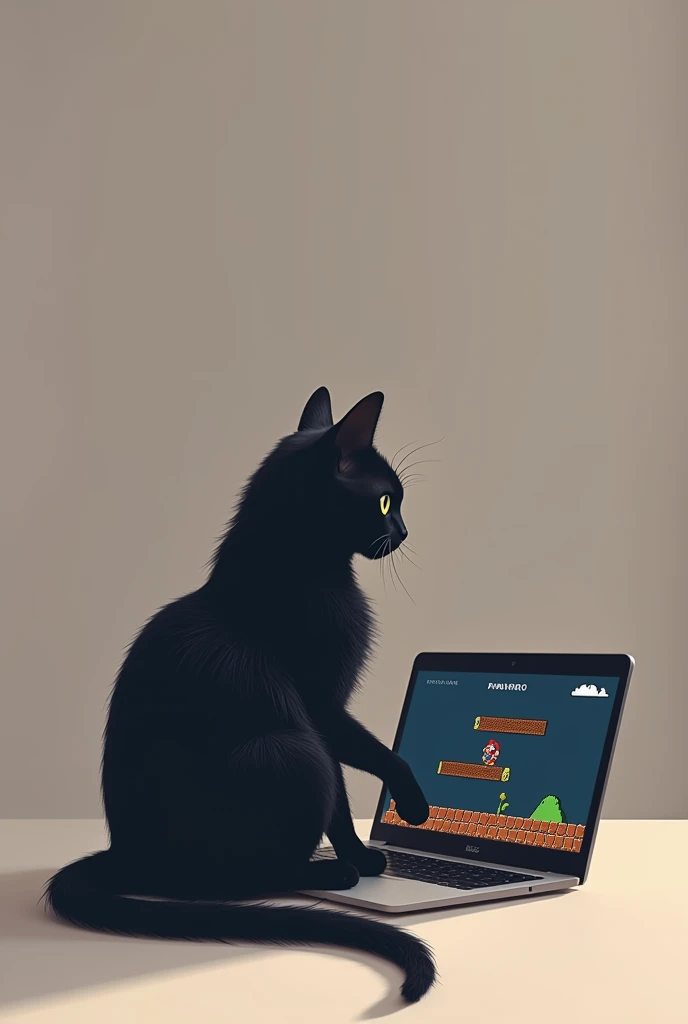  I want a simple image with a smooth background and without additional details , PNG style .  must be clearly shown In the image there must be a black cat with long hair sitting in front of a laptop.  The cat should look like he is using the computer ,  wi...