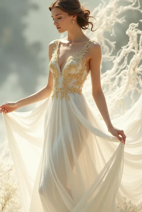 White dress with gold details