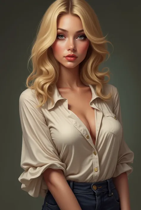 blondes, tetas grandes, blouse, realistic 