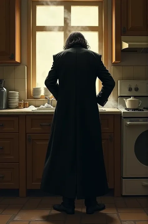 Severus piton in cucina DI SPALLE che lava i piatti
