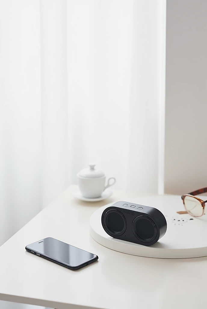 A compact and minimalist portable wireless stereo speaker, model TG534, featuring dual speakers and a sleek, modern design. The device is shown on a clean surface, with subtle indicators for hands-free calling, TWS, FM radio, and USB/TF card compatibility....