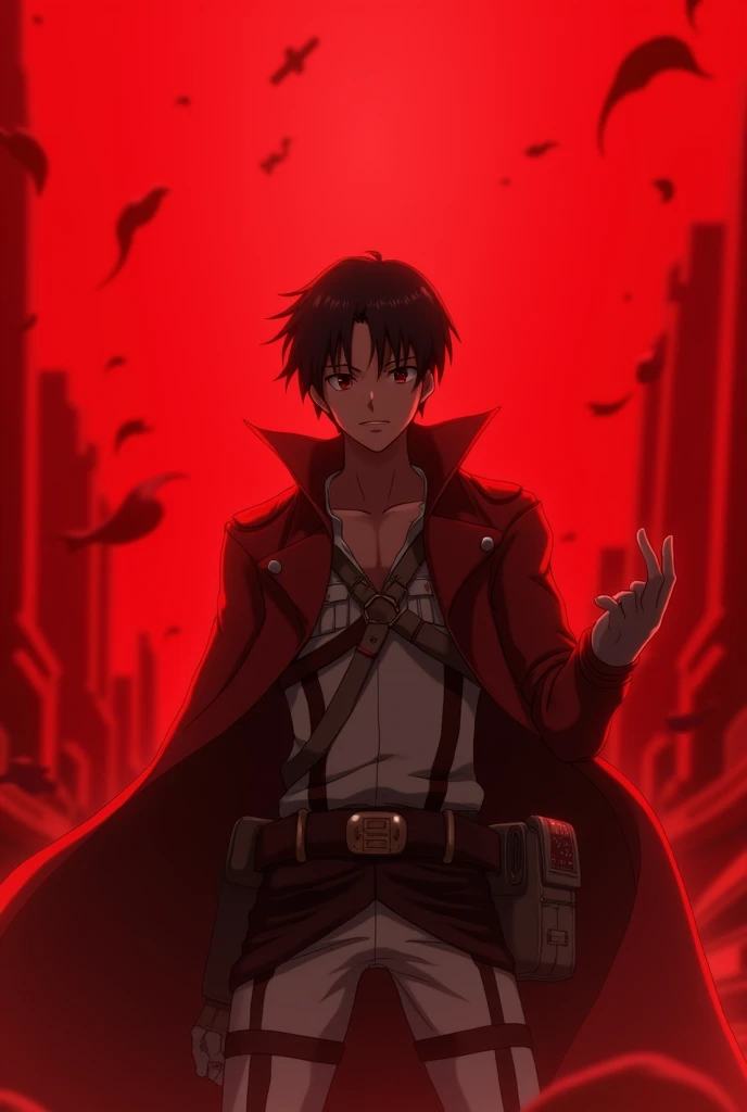 The background of the anime Attack of the giants Levi is an 8k red background