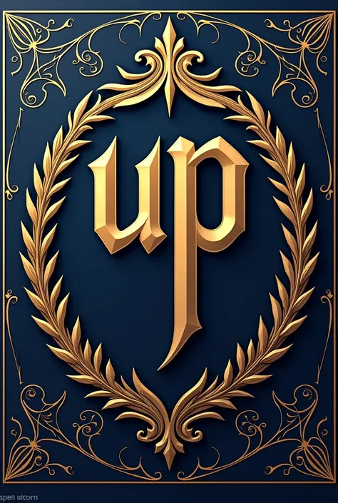 Make an emblem for the university with the letters "U P" in the middle of it in an Oxford emblem style 