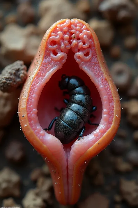 A wide open vagina with beetle larvae 