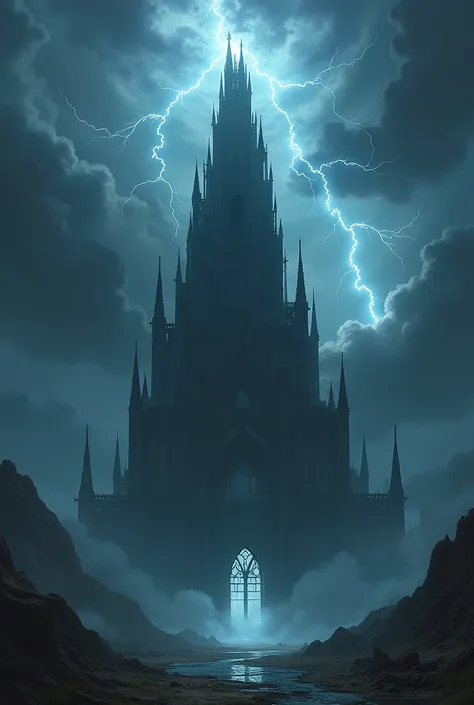 The Dark Tower with the final boss,lightning,Evil atmosphere,