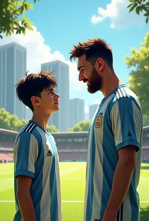 Messi and a 21-year-old black-haired average-height teenager