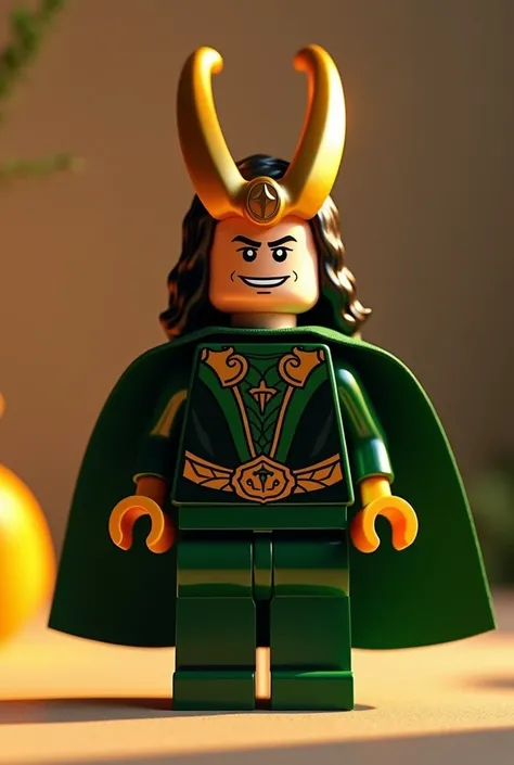 LOKI as a LEGO figure, (best quality,4k,8k,highres,masterpiece:1.2),ultra-detailed,(realistic,photorealistic,photo-realistic:1.37), fashion photography, warm color tones, dramatic lighting