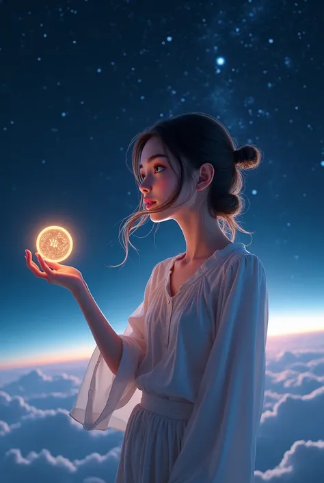 A beautiful girl with an egenet token in her hand wants to go to the moon