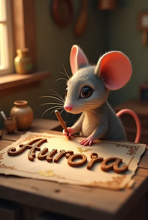 Nates little mouse who writes the name Aurora 3d