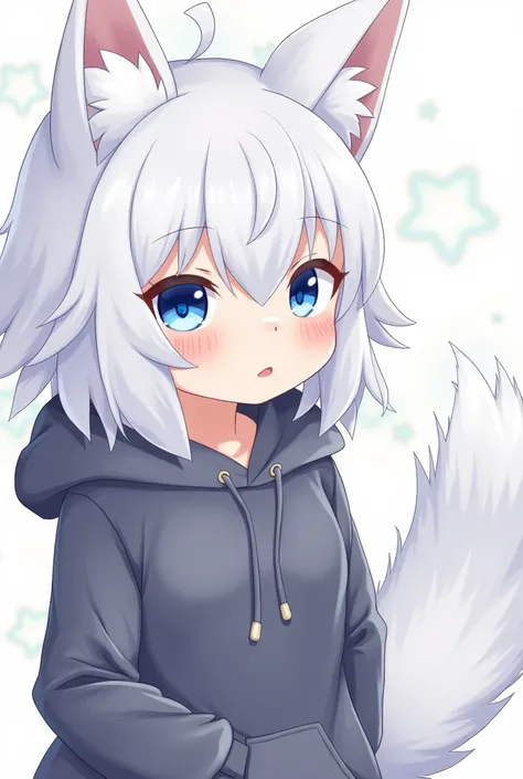 animated,  a cat with blue eyes and a hoodie,  a Character portrait by Shitao , pixiv, Furry art, cute animated catgirl, animated catgirl, beautiful animated catgirl, white-haired fox, Holo is a werewolf girl, Neferpitou, animated cat, White Cat Girl, orej...