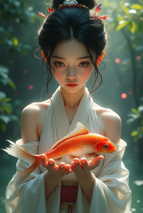 Token of a beautiful girl with a koi fish in her hand