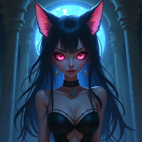 beautiful detailed eyes, beautiful detailed lips, extremely detailed eyes and face, long eyelashes, 1girl, stunning fantasy character, kalifa the underworld ruler, awakened nekomute, the battle cats, digital painting, concept art, highly detailed, intricat...