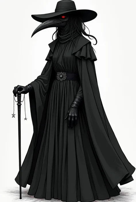 doctor costume, Black Death woman ,  the costume that is presented in the story , dark,  but elegant .  wearing a cane ,  black gloves and hat that the hat is simple.  that wears the mask!!! of bird-beaked . to wear the hat ! And that she wears a long but ...