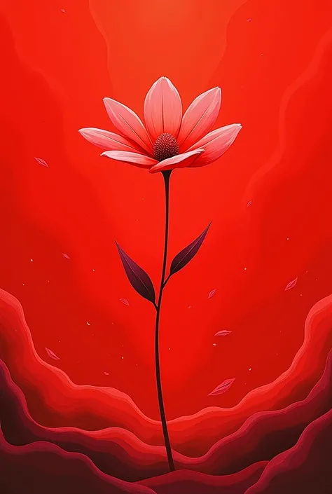 Smooth drawing on a crystalline red background and a minimalist flower in the center 