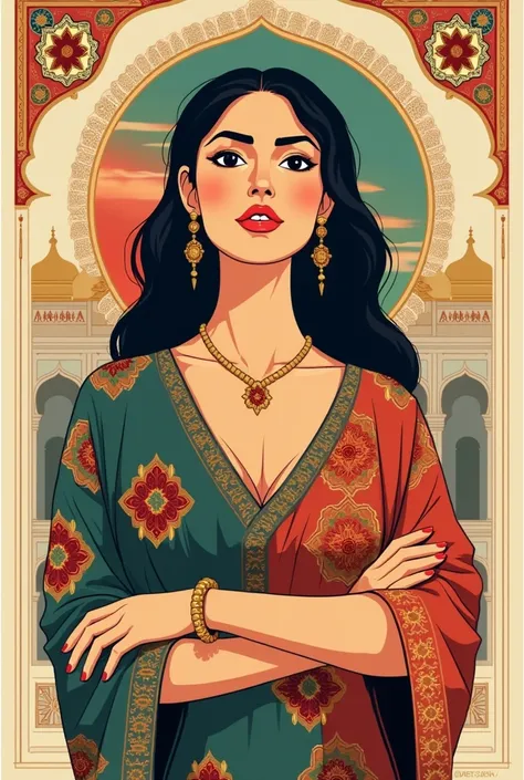 Poster in vector style with the theme of an Iranian woman behind which came things from Iran and Iranian culture But it should not be crowded and elegant and simple
And the size of the poster should be 9 x 16 inches

 And it should be like this picture
