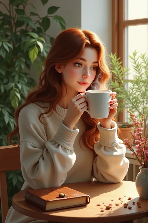 A woman drinking coffee 