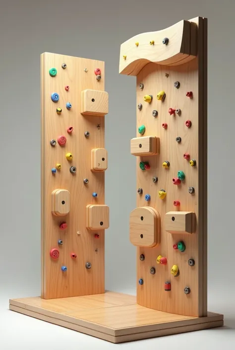 Sketches 3d models of climbing walls for ren from 0 to  made of wood measuring 1 meter high x 2 meters long. Bouldering modality thinking about the international concept of sport climbing 