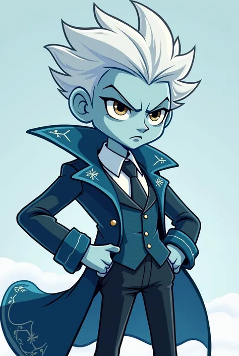 Jack Frost man wearing luxury jacket and tie, Cartoon with Cara De Serio. 