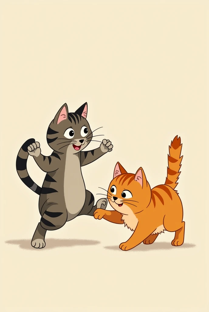 Animation of a striped adult cat next to an orange adult cat playing