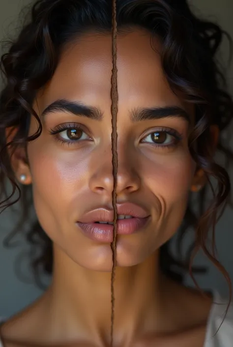 cire a foto de uma mulher moreninha fazendo a cara desse emoji😜 HIPER REALISTA outra com a aparência mais jovem sem maquiagem 