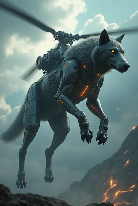 draw a majestic hybrid combination of helicopter and wolf