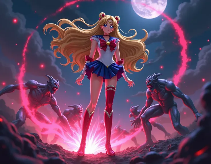 sailor moon, huge boobs, fighting with demons