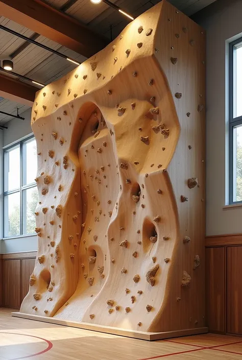  Create a 3D climbing wall in the format of an international bouldering competition,  that is 6 meters long and 3 meters high .  The structure made of wood by a carpenter .
 For ren from 8 to  . Professional wall for school gyms