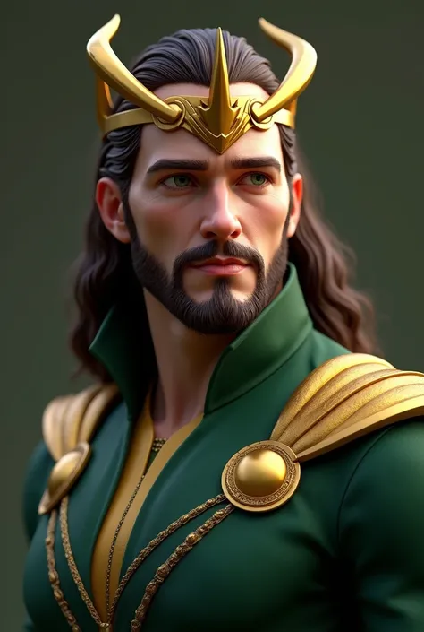   Loki Odinson wearing the small golden horn crown ,  Marvel character ,  green eyes, Y2k,  rendered 3D on Unreal Engine , HYPERREALISTIC 3D ,  ,  trending art from ArtStation rendered HD ,  octane render , with breasts 