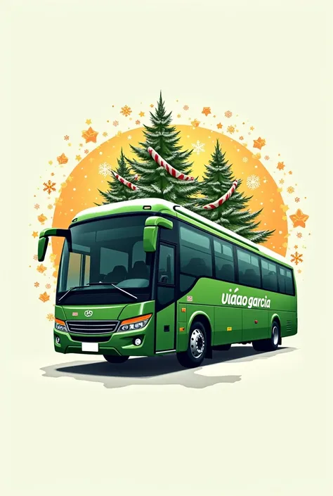 Procure Viação Garcia  viagens de ônibus no google,  and use an image related to this company and create a Christmas logo,  prioritize the companys image "Viação Garcia "  legibly and enter a green Marcopolo G8 bus ,  write the word  "Viacao Garcia ",  foc...