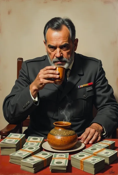 You could draw Juan Manuel de Rosas drinking mate with bills?