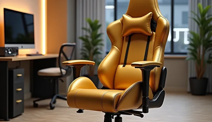 Gamer chair in a studio,  gold color 