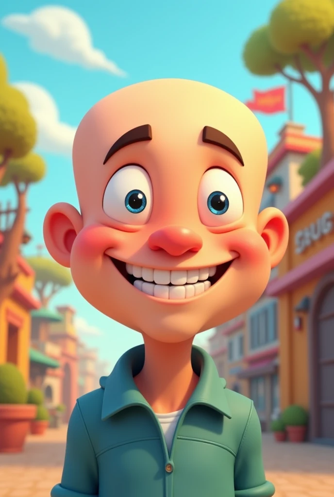 A cute bald white man in a cartoon 