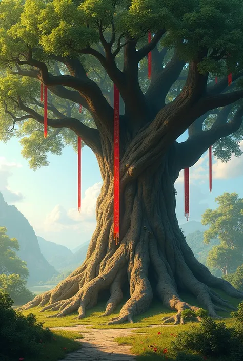 depiction of an Iroko tree with the ribbon adorning it in the middle