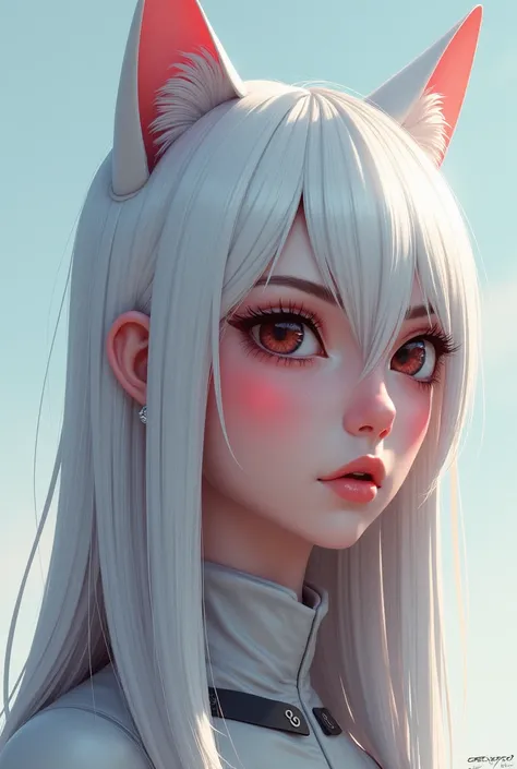 character, fantasy, anime, cartoon, cyberpunk, sci-fi, Drawing, comics, Greg Beyer ,  gorgeous woman ,  cat big eyes , white smooth skin, makeup, Shine,  smooth long straight hair, high octane, octane render , черно белый Drawing