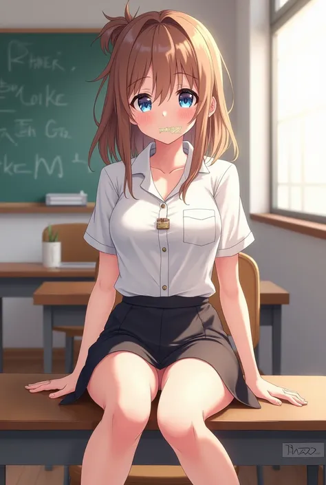 Be an anime teacher be an adult and have a slightly open front of her full size shirt RSMI dont spoil it, just tie your hands and feet and sit on the chair tight 
Put a band on your mouth with a black skirt and tie your hands to the chair Do not distort th...