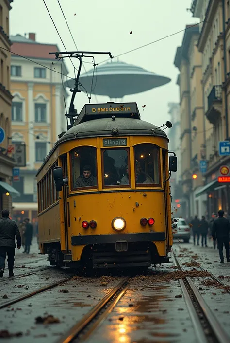 Unidentified Flying Object crashed with yellow tram in Hungary 