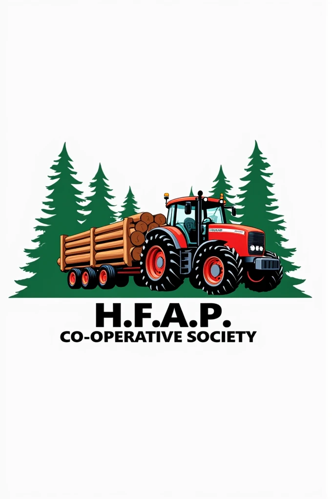 Logo that read H.F.A.P. Co-operative society ltd 
With fiat tractor pulling logs 
