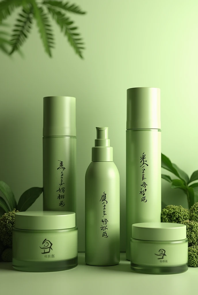 Matcha cosmetics series with inscription and emblem 